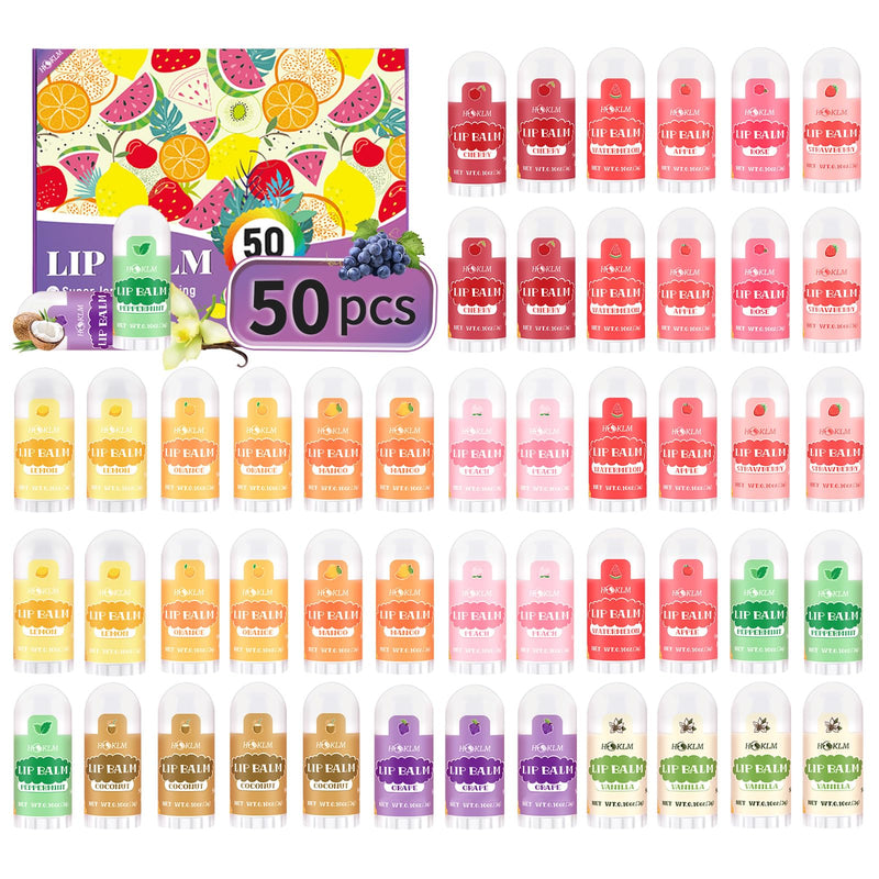Mini Lip Balm 50 Pcs,Natural Lip Balms with Vitamin E and Coconut Oil | Moisturizes for Dry Lips,Mini Chapstick Bulk Perfect for Birthday Party Favors Gift Bags and Small Gifts,13 Flavors 1 Count (Pack of 50)