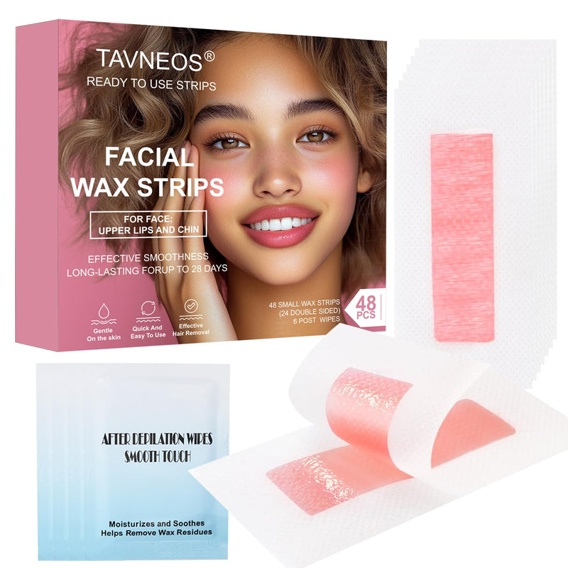[Australia] - 48 PCS Facial Wax Strips with Rose Extract - Gentle Hair Removal for Face & Body for Women - At Home Waxing Kit with 6 Calming Oil Wipes for Sensitive Skin, Eyebrows, Upper Lip, Bikini Rose pink 1 Count (Pack of 48) 