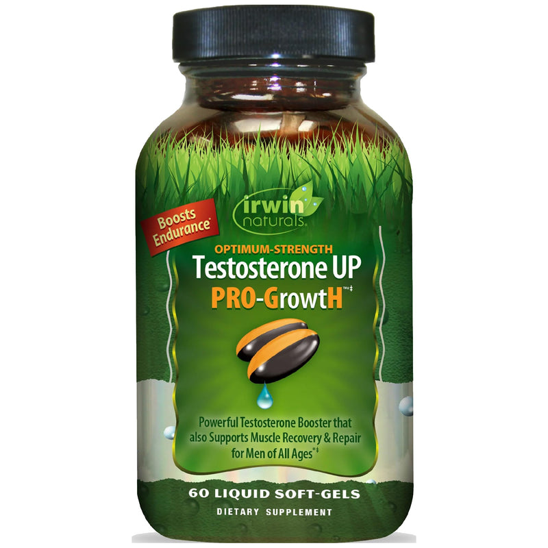 Irwin Naturals Optimum-Strength Testosterone UP PRO-Growth 60 ct | PrimaVie Shilajit Extract | Ashwagandha | Fish Oil