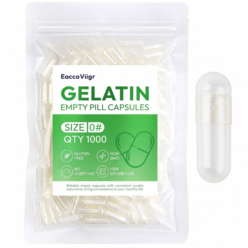 Size 0 Gelatin Empty Capsules - 1000 Count Clear Empty Pill Capsules, Fillable Empty Gel Capsule for Homemade Vitamins & Powders, Easy for DIY Supplements