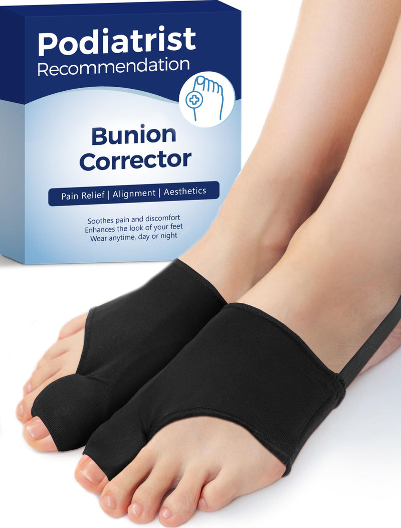 [Australia] - Bunion Corrector for Women and Men, Breathable Big Toe Straightener, Bunion Relief Splint & Pad, Comfortable for Day/Night Use, Fit for R/L, Washable Black-M-2Pack 