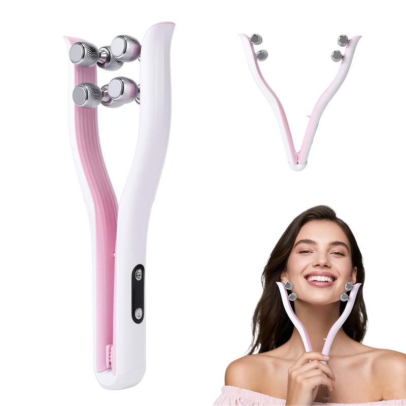 Multi-Functional Face Lifting Device, V Roller Face Lift, Tightening, Skin Care, Double-Sided Roller Design, Type-C Fast Charging, Portable Beauty Device with 3 Adjustable Settings (White)