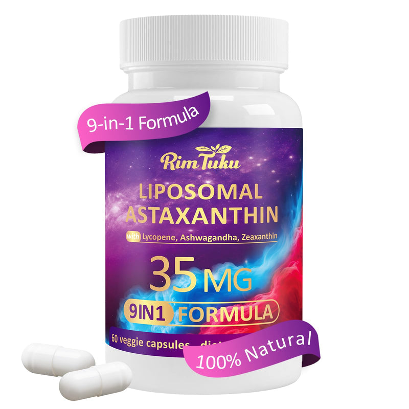 [Australia] - Liposomal Astaxanthin Supplement Complex 9-in-1 with Ashwagandha, Lycopene, Zeaxanthin, Antioxidant Supplement Support Eye, Skin & Joint Health, 60 Capsules 