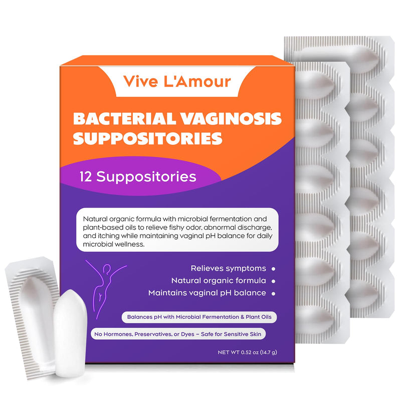 [Australia] - Vive L'Amour Vaginal Suppositories | Relieves Bacterial Vaginosis (BV) Symptoms: Fishy Odor, Itching, Abnormal Discharge | Natural Plant-Based Formula | 12 Inserts 