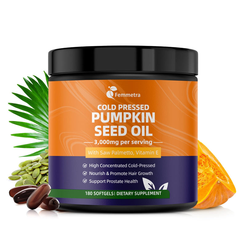 [Australia] - Pumpkin Seed Oil with Saw Palmetto Capsules, High Concentrated Pumpkin Seeds Oil Supplement, Cold Pressed, Supports Hair, Urinary, Bladder & Prostate Health, Vegan, Non-GMO, 180 Softgels 