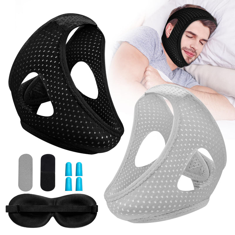 [Australia] - Snoring Chin Strap for Users,Anti Snoring Chin Strap for Sleeping, 2 Pack Adjustable Jaw Support Strap to Keep Mouth Closed, Snoring for Men Women, Comfort Fit Nighttime Sleeping Aid 2pack Black+grey 