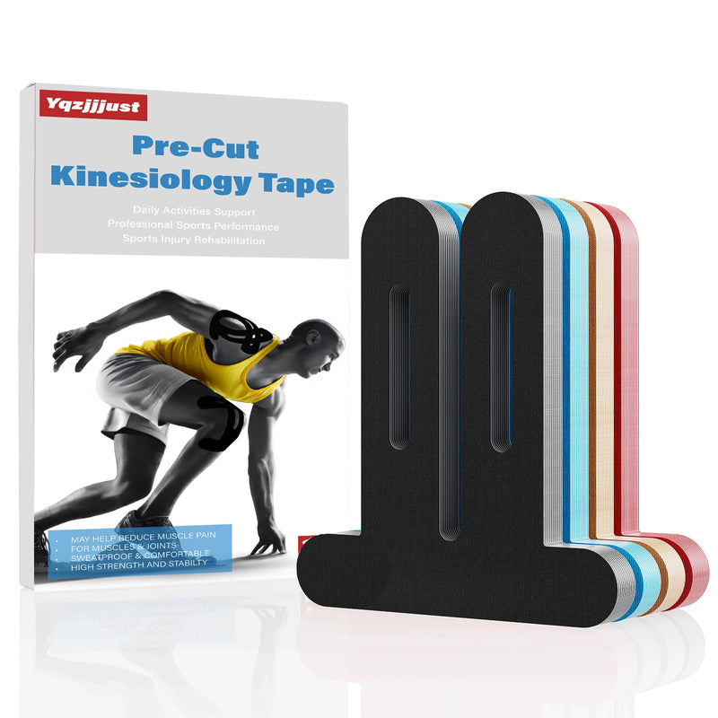 [Australia] - Waterproof Kinesiology Tape for Shoulders/Knees, 10 Precut Strips for Knee Pain Relief & Stability Support (Black), Elastic Strong Adhesive Athletic Tape, Latex-Free Hypoallergenic Sports Tape 10 Pcs Black 