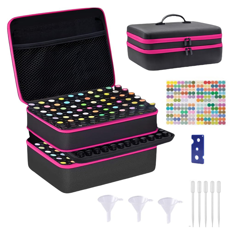 127 Slots Essential Oil Case Organizer, Fits 1ml-15ml Vials, Shockproof EVA Hard Shell Essential Oil Storage Carrying Bag for Travel and Home, Black & Purple pink 127