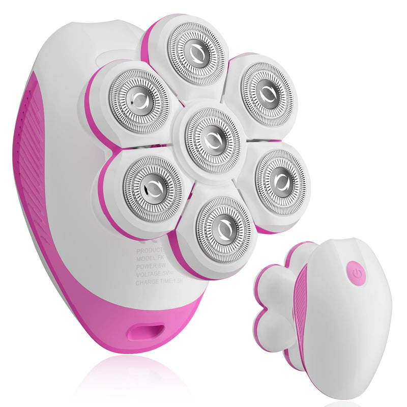7D Electric Razor for Women: Full-Body Shaver for Legs & Face – Waterproof Wet/Dry Use with LED Light & Travel Cover – Smooth Close Bikini Shaver (Pink) White