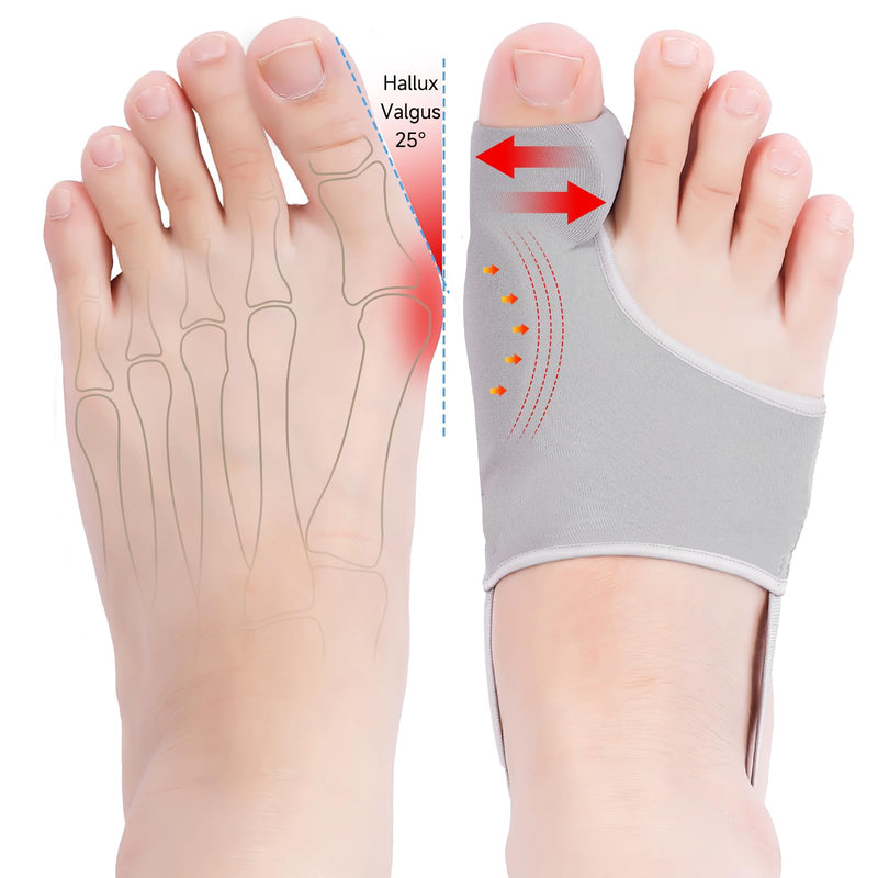 [Australia] - 2PCS Bunion Corrector for Women & Men Big Toe, Big Toe Separators-Bunion Splint-Bunion Pads-Hammer Toes Straightener-Toes Spacers Pain Relief, Comfortable & Breathable for Day/Night Gray 1 