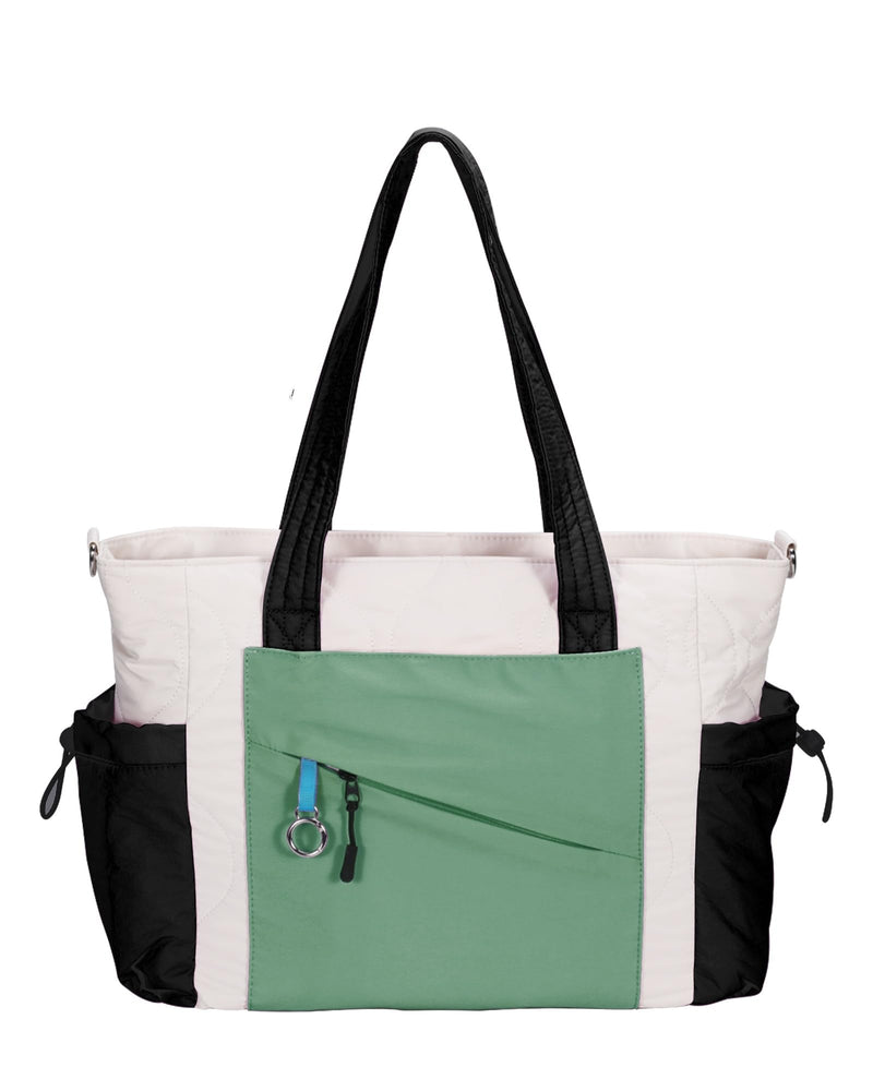 HUGOOME Large Puffer Quilted Lightweight Work Tote Bag for Women Teacher | Laptop, Nurse,Travel Cream+black+armygreen