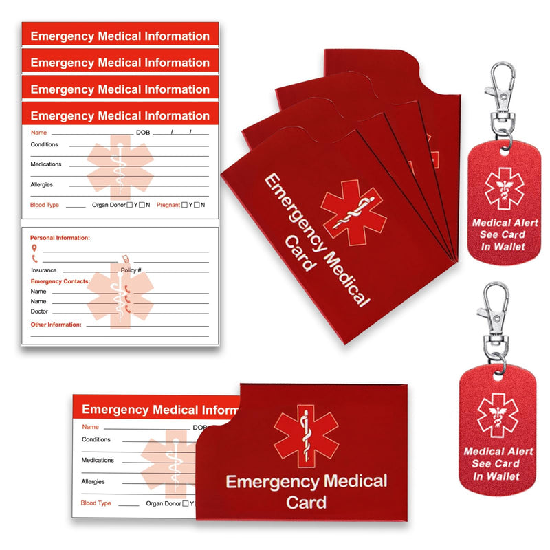 [Australia] - 4 Pack Medical Alert Emergency Contact Information Id Card for Wallet and 2 Pcs Medical Alert See Card in Wallet Keychain 