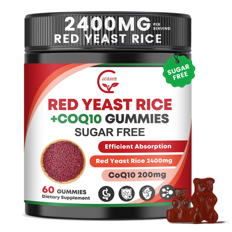[Australia] - Red Yeast Rice with Coq10 Gummies, Red Yeast Rice 2400 mg with CoQ10 200 mg for Cholesterol Lowering Supplements, Sugar Free, Non-GMO, Vegan Heart Health Support ‚Äì 60 Counts 