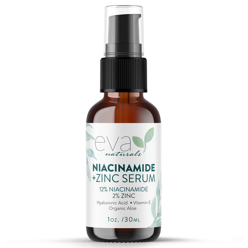 Eva Naturals Niacinamide Serum, Zinc PCA, Hyaluronic Acid, Dark Spot, 1 oz | Pore minimizer, redness relief, skin tone & texture support, lightweight Fresh 1 Fl Oz (Pack of 1)