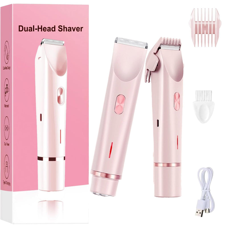 [Australia] - Women's Shaver, 2025 Upgrade Dual Head Shaver - 2-in-1 Electric Shaver for Legs, Armpits, Face & Bikini, Rechargeable, Facial & Bikini Trimmer for Women (Pink) 