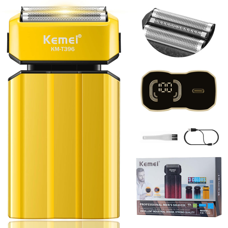 [Australia] - KEMEI Electric Razor for Men,Shavers,Foil Shaver,Mens Electric Razors for Shaving Face/Beard, Men's Electric Shavers,Cordless,USB-C Fast Rechargeable,Close Shave,Travel/Home/Barber,KEMEI T396 Yellow 