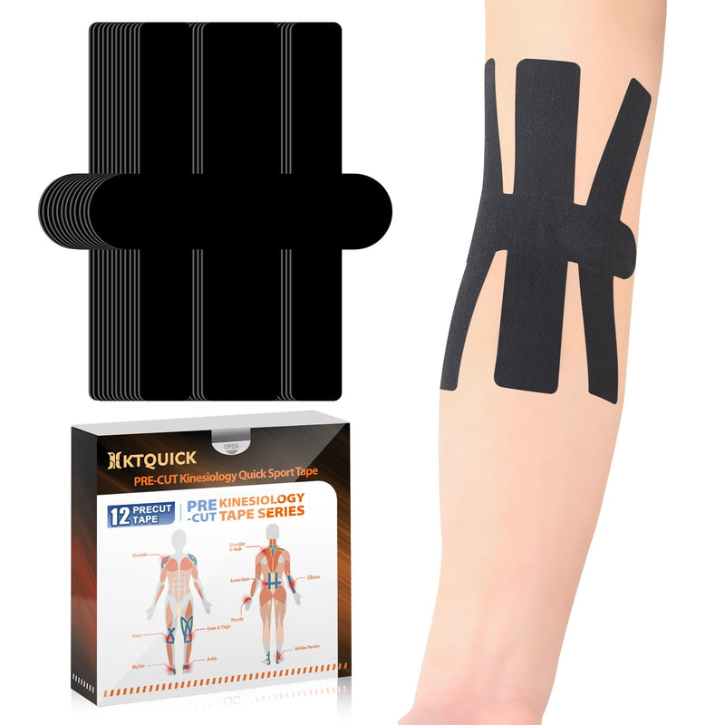 Precut Kinesiology Tape for Elbow Valgus –12PCS Pain Relief Athletic Tape, Waterproof & Hypoallergenic Latex-Free, Elastic Breathable Long-Lasting Elbow Support Tape for All(Black)