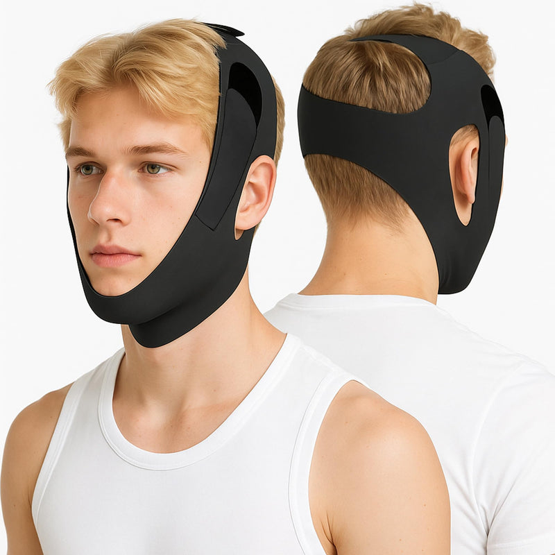 [Australia] - Chin Strap for Sleeping, Adjustable Chin Strap for Snoring, Anti Snoring Devices Breathable and Reusable, Comfortable Stop Snoring Solution, Anti Snore Chin Strap for Men and Women (Black) Black 
