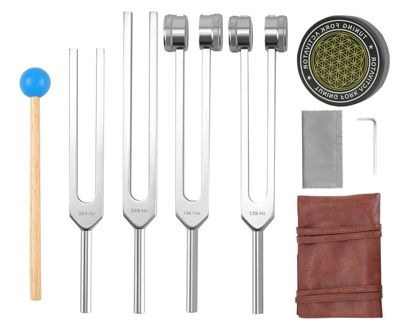 [Australia] - Tuning Forks for Healing Set, 128Hz, 136Hz, 256Hz, 384Hz & Activator for Healing Chakra Set Sound Healing Therapy Aluminum Alloy Sensory Tuning Fork Activator for Healing, Therapy Non Magnetic 
