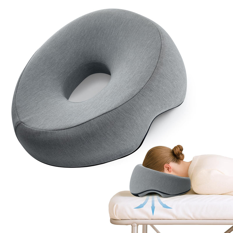 [Australia] - Memory Foam Face Down Pillow, Massage Headrest for Bed, BBL Pillow After Surgery, Stomach Sleeping,Prone Sleepers, Post-Eye Surgery Recovery Removable Cover Light Gray 