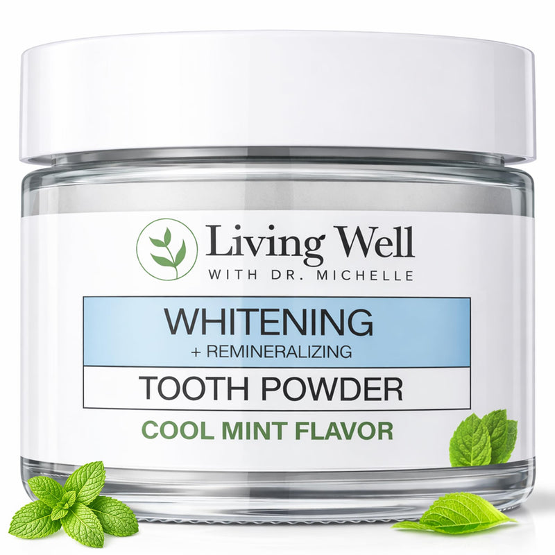 Living Well Dr. Michelle Remineralizing & Whitening Tooth Powder, Cool Mint | Fluoride-Free Hydroxyapatite Formula, Enamel Strength Support and Whitening Whitening - Cool Mint