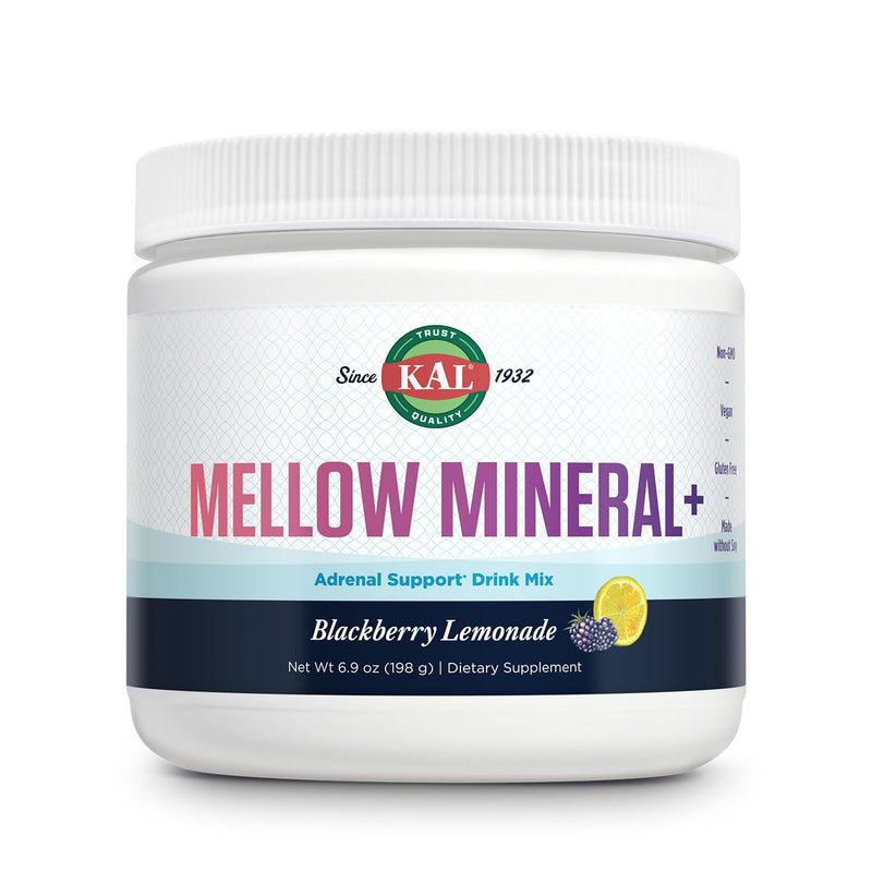 KAL Mellow Mineral Plus Powder Drink Mix - Blackberry Lemonade Flavor - Magnesium, Holy Basil, Essential Minerals and More - Adrenal Support Supplements - Vegan, 60-Day Guarantee - 30 Servings, 6.9 OZ