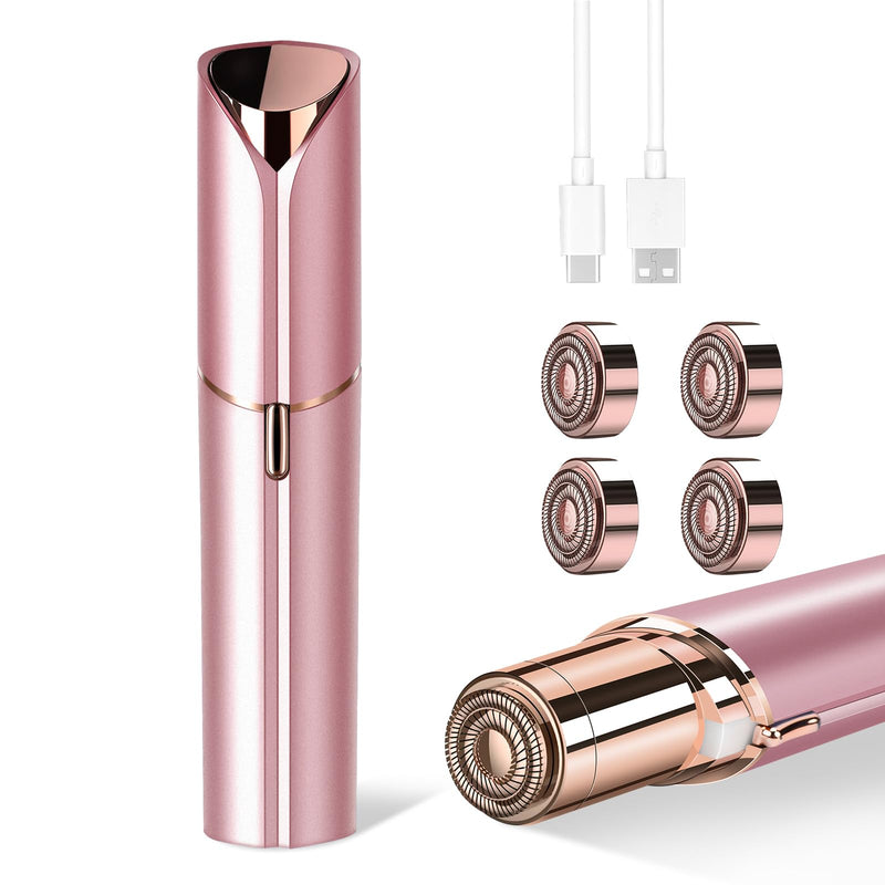 [Australia] - Facial Hair Removal for Women, Portable Painless Hair Remover Device, Rechargeable, with 4 Replacement Heads, for Face, Upper Lip and Chin Pink 