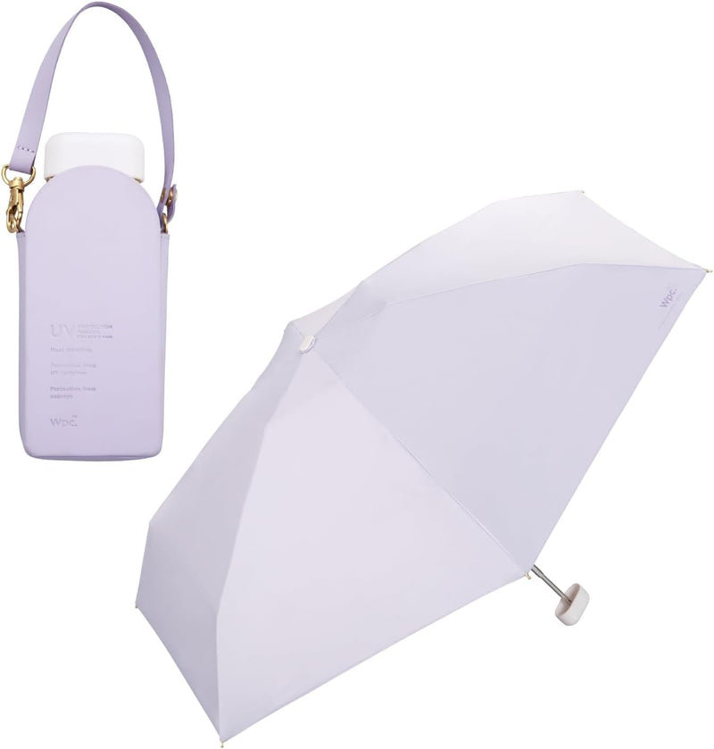 Wpc. Tiny Pochette Folding Umbrella – 100% UV Protection, Compact Sun & Rain Umbrella with Shoulder Case | Manual Open, Travel-Friendly Parasol, Black Lining lavender