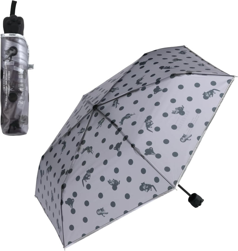 Wpc. Cat-Themed Mini Folding Umbrella – Transparent Vinyl with Dot Pattern and Paw Pad Motif, Manual Open (PT-OM-006-002) (Gray)