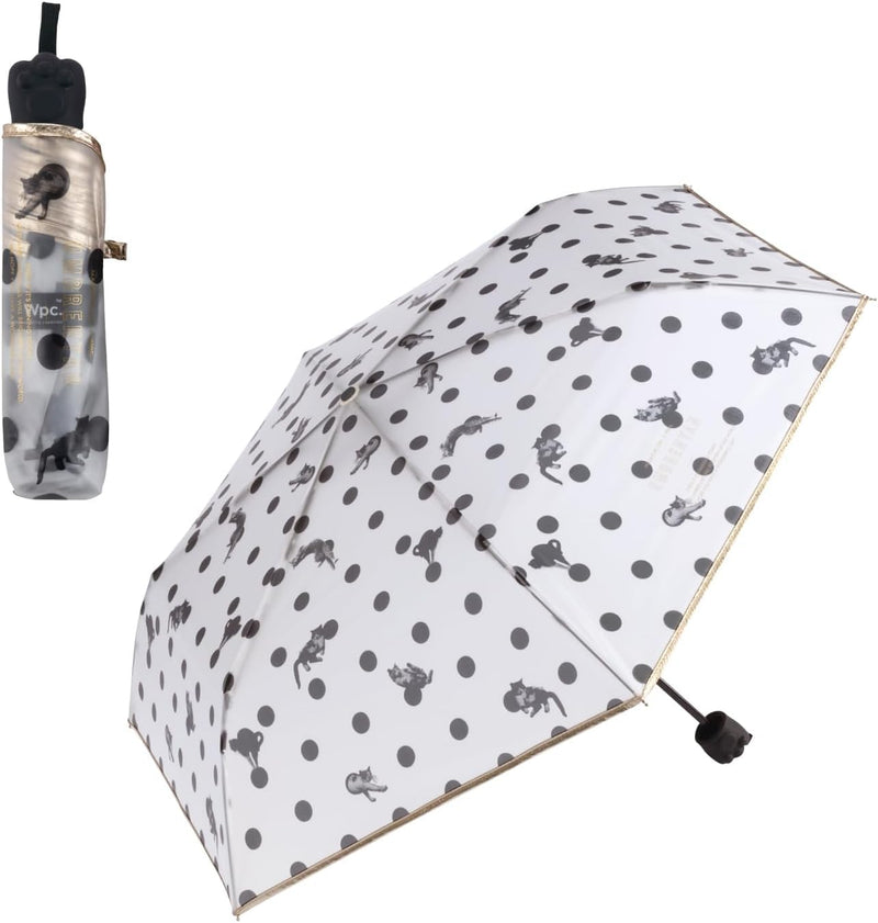 Wpc. x Masayuki Oki Cat-Themed Mini Folding Umbrella – Transparent Vinyl with Dot Pattern and Paw Pad Motif, Manual Open (PT-OM-006-002) (White)
