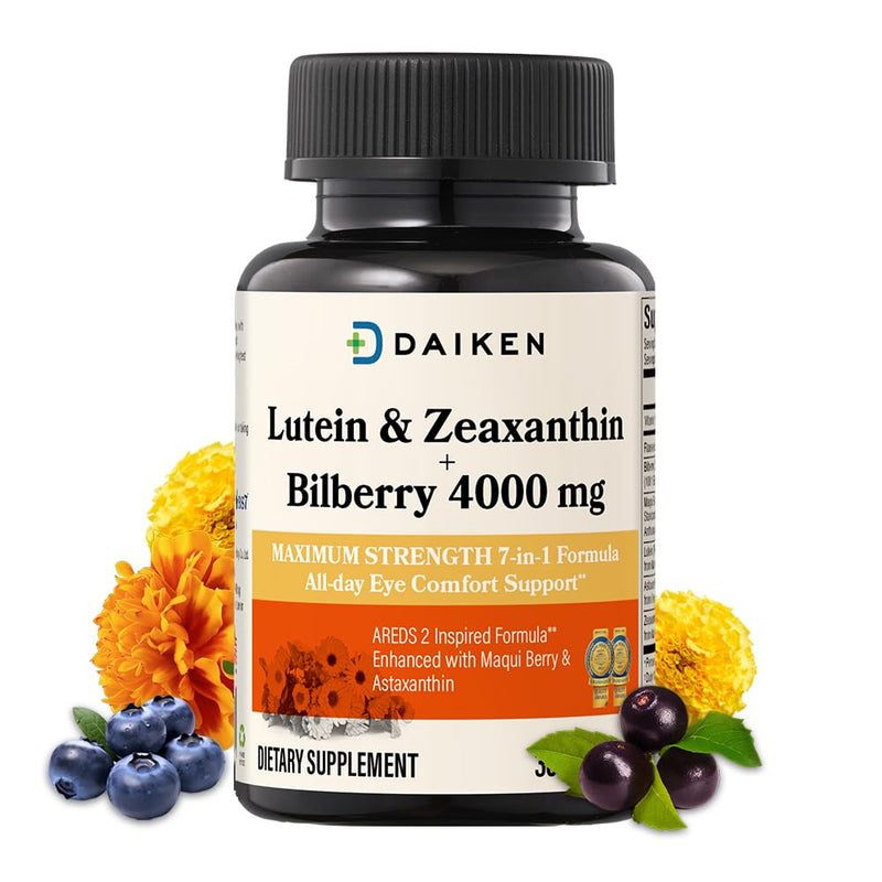 DAIKEN Lutein & Zeaxanthin AREDS 2 Inspired Eye Health, 30 Softgels | 7-in-1 Complex with Astaxanthin, Maqui Berry, Bilberry & Flaxseed Oil - Macular & Blue Light Support - Non-GMO, Lab Tested NEW 30 Count (Pack of 1)