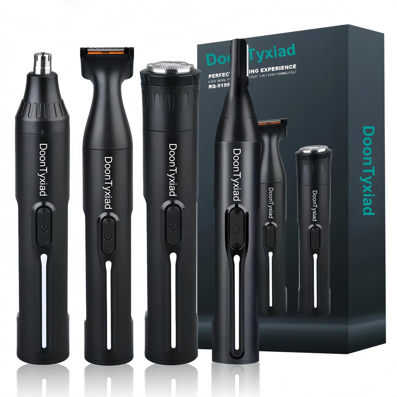 [Australia] - Rechargeable Ear and Nose Hair Trimmer, 4-in-1 Professional Painless Eyebrow & Facial Hair Trimmer for Men Women, Powerful Motor and Dual-Edge Blades for Smoother Cutting Black(Black 4-in-1) Black 4-in-1 