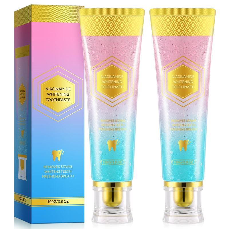 [Australia] - Niacinamide Whitening Toothpaste, Radiant Whitening Toothpaste, Stain Removal Natural, Complete Care, Enamel Repair, Freshes Breath, for Healthier and Whiter Teeth 2 PCS 
