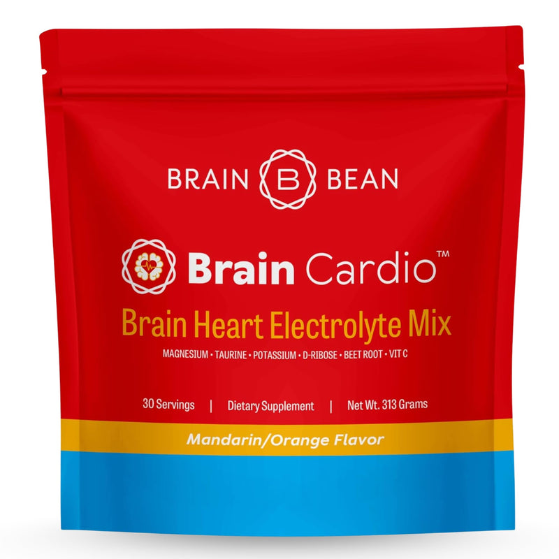 Brain Bean Brain Cardio Electrolyte Mix - Mandarin/Orange Flavors - Heart & Brain Support with Magnesium, Taurine, Potassium, D-Ribose, Beet Root & Vitamin C - 30 Serving