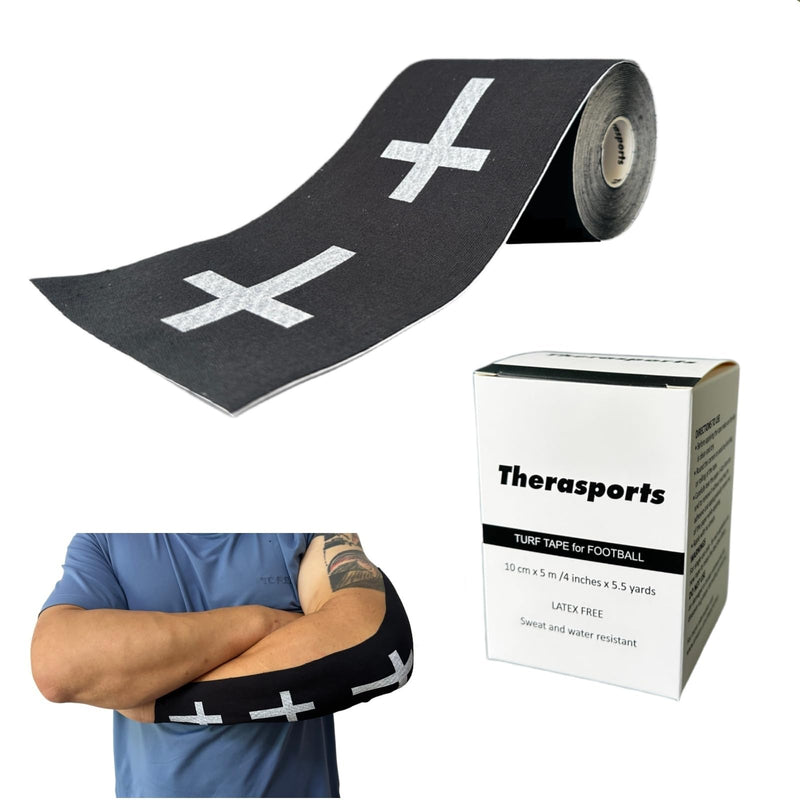 Faith Cross Turf Tape Football - Extra Wide Christian Athletic Turf Tape - Ultra Sticky & Latex Free, Protects from Turf Burn, Waterproof & Flexible (Black, 4 inch) Black