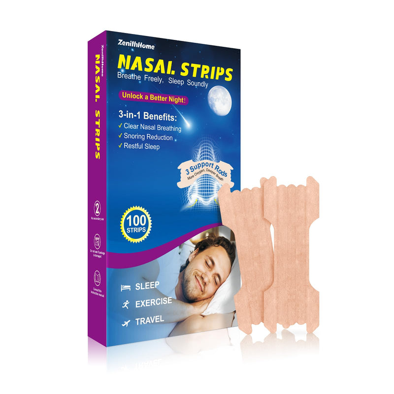 [Australia] - Nasal Strips for Snoring, 100 Count Extra Strength Nose Strips for Breathing, Anti Snoring Devices for Sports and Sleep, Help Stop Snoring, Relieve Nasal Congestion, Drug-Free,Deeper Sleep Tan-100 Count 