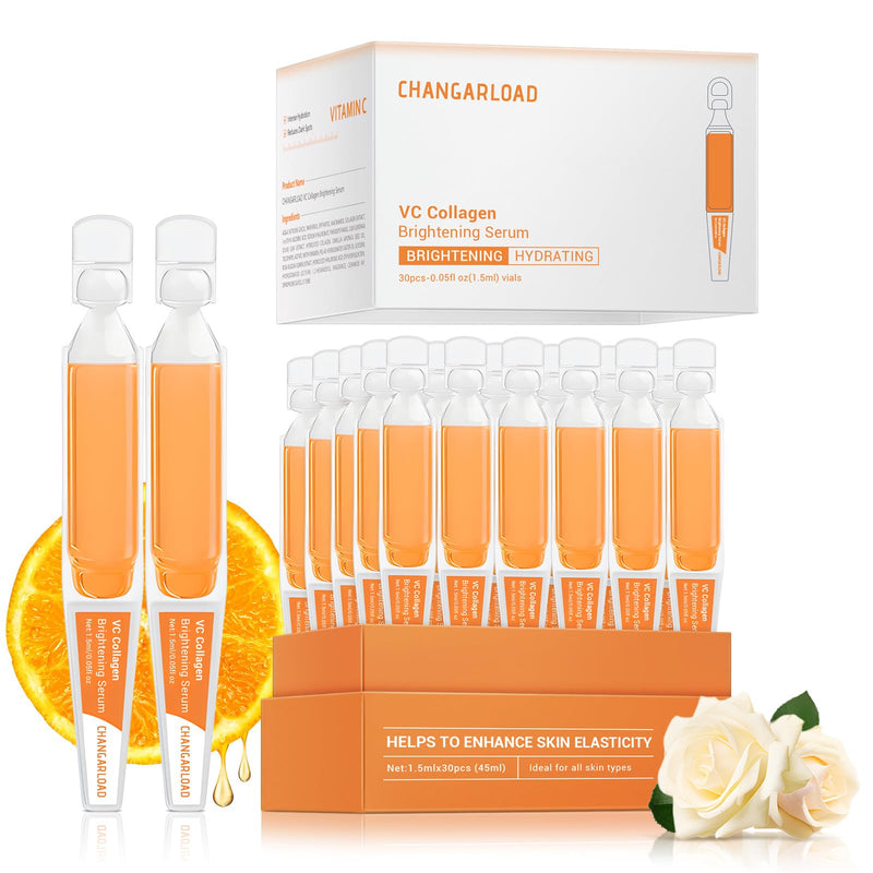 30% Vitamin C Serum with Hyaluronic Acid & Rose Stem Cells – Enhances Anti-Aging Face Serum for Wrinkles, Uneven Skin Tone, Dark Spots, Dull Skin，Korean Microneedling-Like Care 30 Ampoules Vitamin C Collagen Serum 30pcs