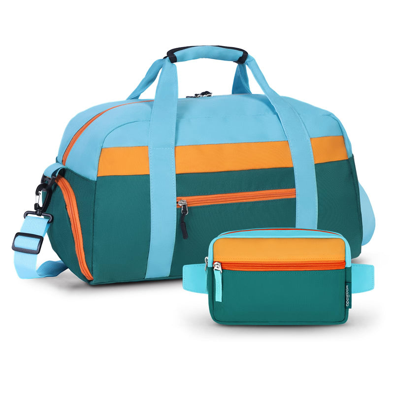 WOOMADA Travel Duffle Bag, Weekend Bag with Wet Pocket & Trolley Sleeve, Overnight Bag With Waist Pack, Fit for Sports Practice, Travel and Gifts(green orange)