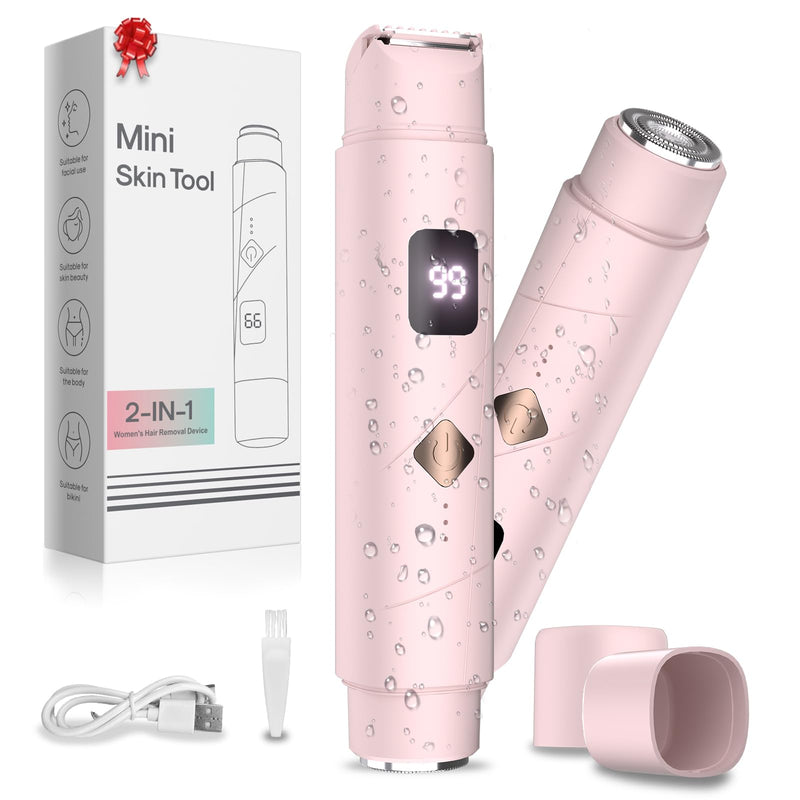 [Australia] - Bikini Trimmer for Women, 2 in 1 Electric Razors for Women, Pubic Body Hair Trimmer with Dual Ceramic Blades, Painless Hair Removal for Face, Body & Intimate Areas, IPX8 Waterproof 