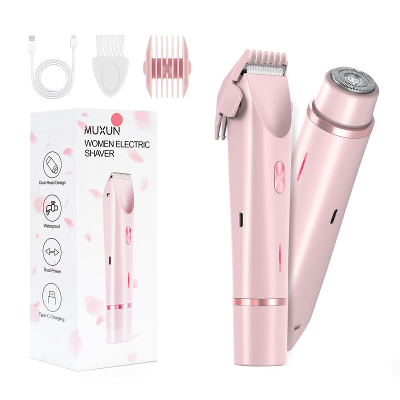 [Australia] - Bikini Trimmer for Women-2 in 1 Dual Head Electric Razors,USB Rechargeable Bikini Electric Shaver,IPX7 Waterproof Dry & Wet Use Body Hair Trimmer and Facial Hair Remover for Underarm Leg Body,Pink Pink 