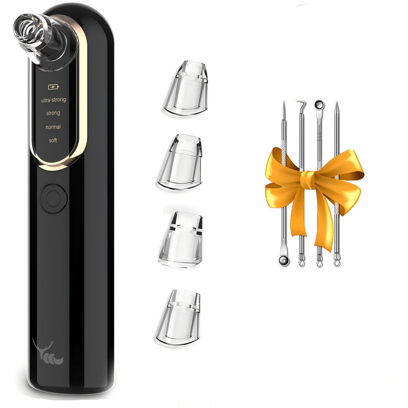 Yccu Blackhead Remover Vacuum Pore Extractor Black Head Remover for Face and Nose Blackhead Extractor Tool Pore Cleane Vacuum with USB Charge 4 Modes 5 Suction Heads for Women and Men (Black) 1 Count (Pack of 1)