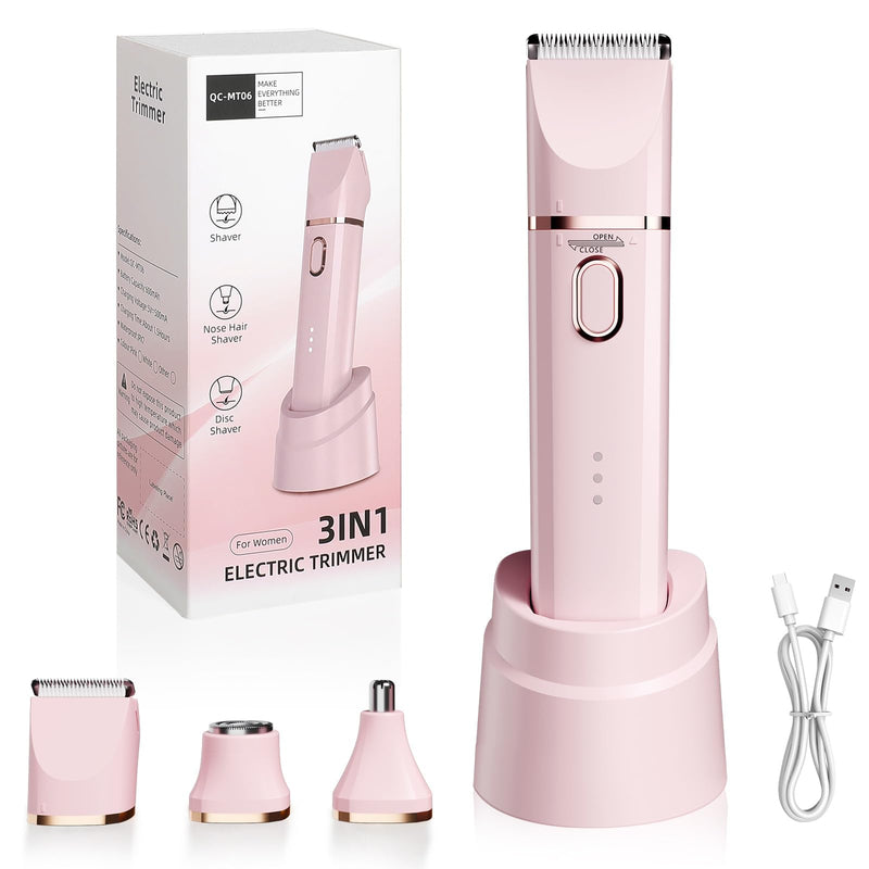 [Australia] - Trimmer for Women: 3 in 1 Gentle Painless Electric Razor for Women,120min Cordless Runtime,USB Charge Dock,IPX7 Waterproof Wet & Dry Use Portable Facial Razor with Ceramic Blade Travel Grooming Kit 