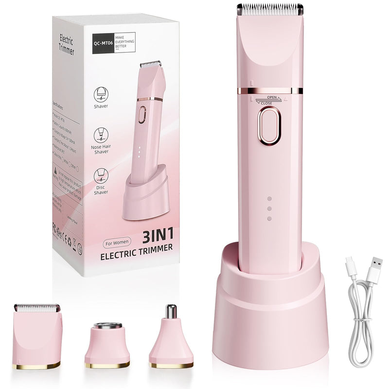 [Australia] - Bikini Trimmer for Women: 3 in 1 Gentle&Painless Electric Razor for Women,120min Cordless Runtime,USB Charge Dock,Ceramic Blade,IPX7 Waterproof Wet & Dry Use &Easy Cleaning Travel Grooming Kit (Pink) Pink 