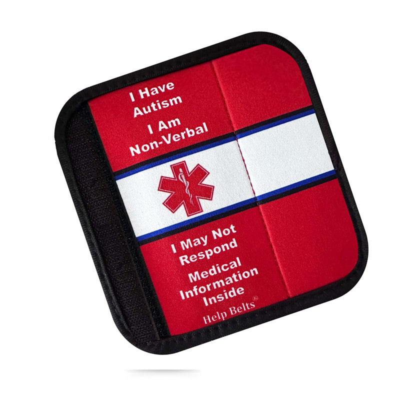 [Australia] - Autism/Non-Verbal/May Not Respond Awareness Medical Alert Seatbelt Cover for Kids and Adults with Emergency Information Form and Pocket by Help Belts. (Red, 6 Inch Car Seat) Red 