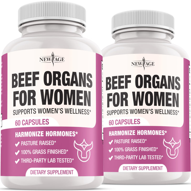 [Australia] - NEW AGE Beef Organ Supplement for Women - Beef Liver, Kidney, Heart and Uterus Tissue, Supports Women's Overall Energy and Health - Pasture Raised, Grass Fed - No Fillers - 120 Capsules 60 Count (Pack of 2) 
