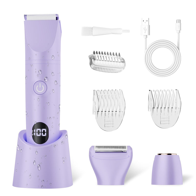 [Australia] - Bikini Trimmer for Women, 3 in 1 Electric Razors for Women - Cordless Body Shaver for Trip - IPX7 Waterproof with LED Display, Ceramic Blade, Rechargeable Lady Trimmer for Underarm Body Leg Face 