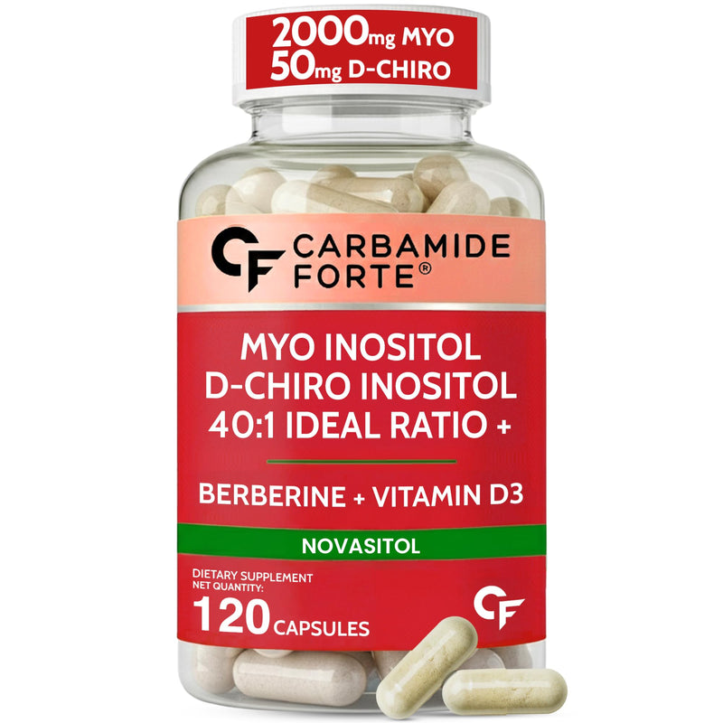 Carbamide Forte Myo Inositol & D Chiro Inositol Supplement | Inositol Supplements with Berberine, l-Methyl Folate, Vitamin D3 & Selenium | Ideal 40:1 Ratio - 120 Capsules 120 Count (Pack of 1)