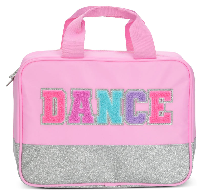 iscream 12.25" x 8.25" Nylon and Glittery Finish Double Handle Zippered Cosmetic Bag - Dance Chenille Dance Applique