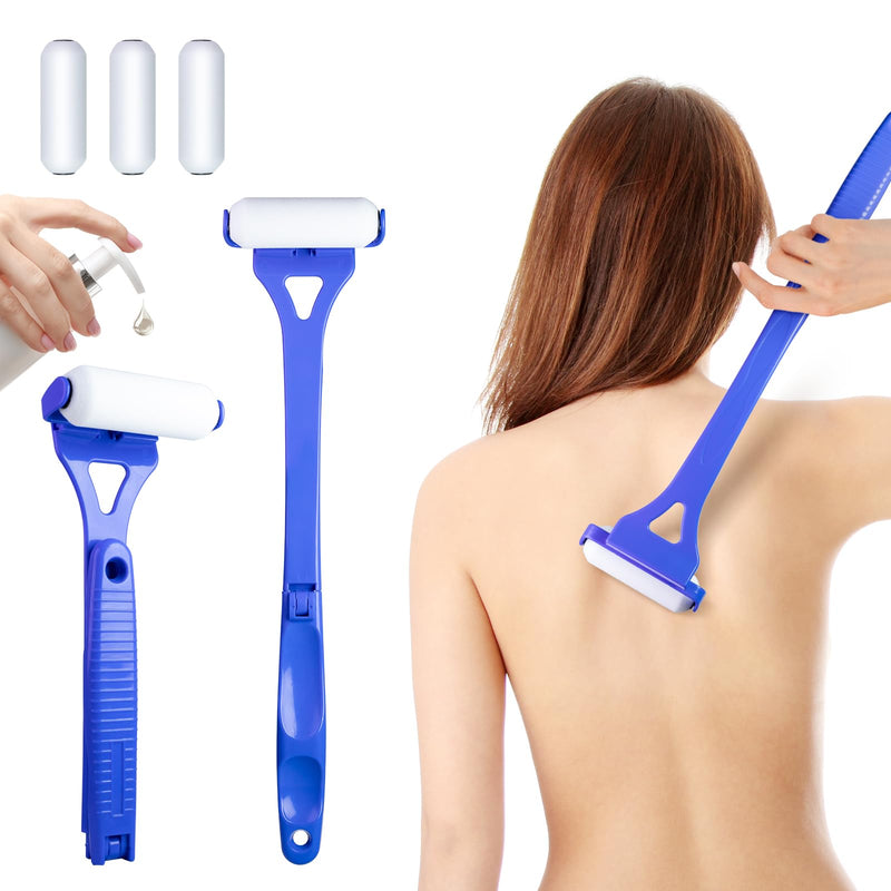 [Australia] - XUNE Lotion Applicator for Back & Body, Sunscreen Application Roller （3 Reusable Foam Rollers）with Long Reach Folding Handle - Apply Lotion, Moisturizer, Cream, Ointment, Self Tanner,Blue Blue 