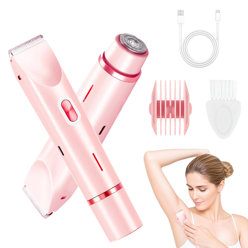 [Australia] - Bikini Trimmer for Women, 2 in 1 Electric Razors for Women, Dermave Bikini Shaver, IPX7 Waterproof & Easy Cleaning, Ceramic Blade, 120 Min Cordless Runtime, Ultra Low Silent (Pink). Pink 